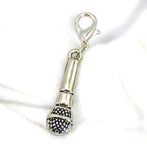 Microphone Silver Keychain, Bag, Backpack Charm Pendant